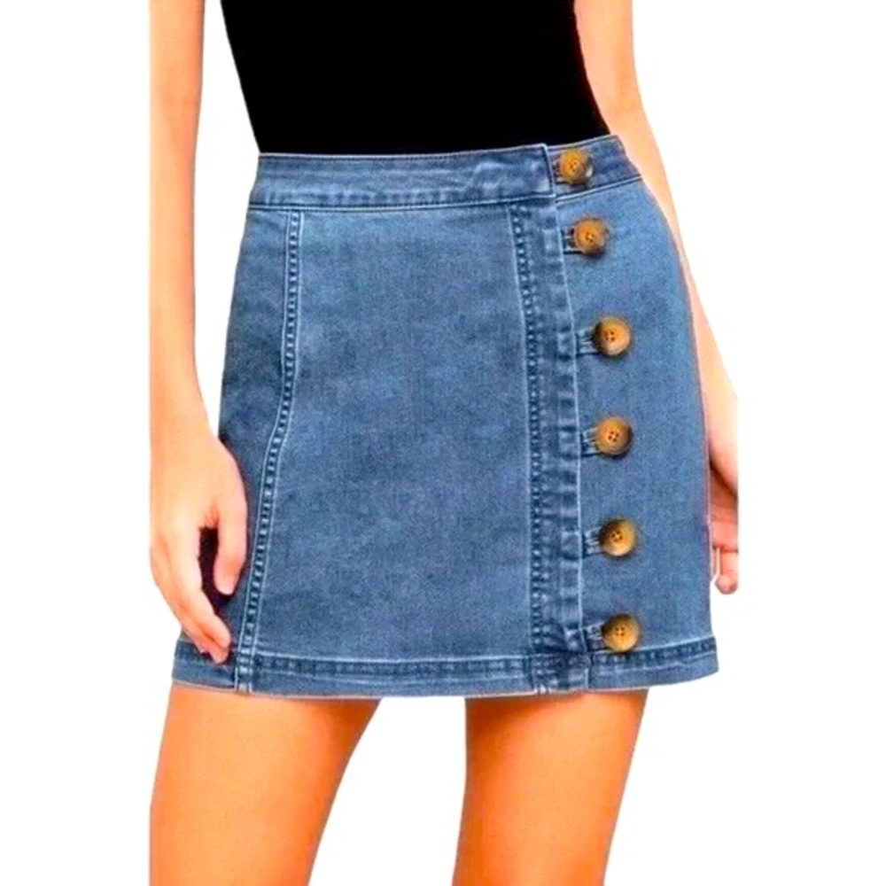 Free People‎ Denim Button-Front Skirt Size 8